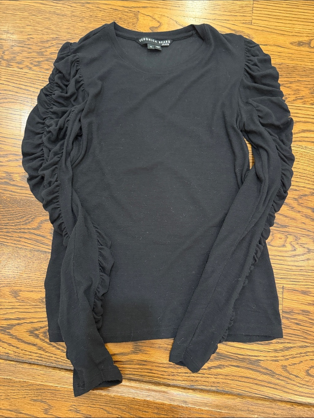 Veronica Beard Black Long-Sleeve Ruffle-Detail Top